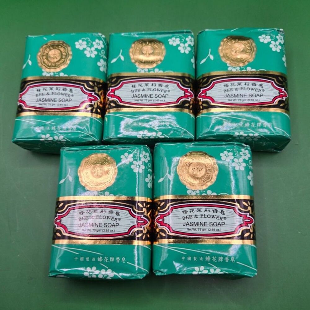 (QTY 5)Bee & Flower Jasmine Soap Bars - 75g Each | Classic Chinese Jasmine